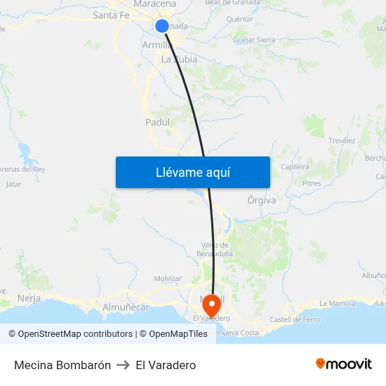 Mecina Bombarón to El Varadero map
