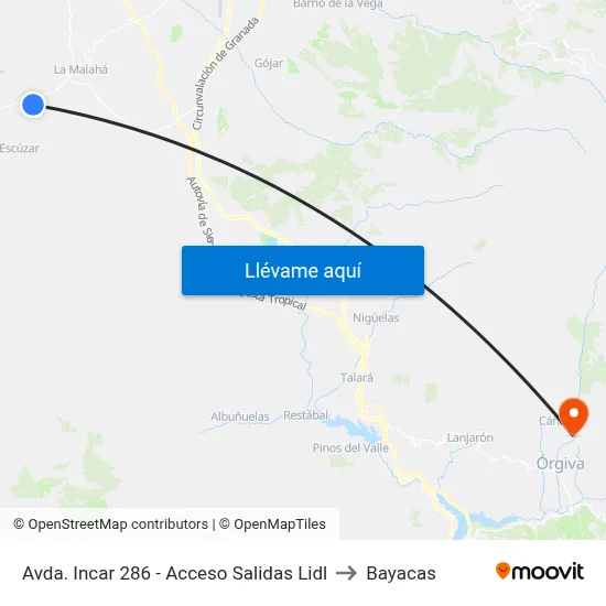 Avda. Incar 286 - Acceso Salidas Lidl to Bayacas map