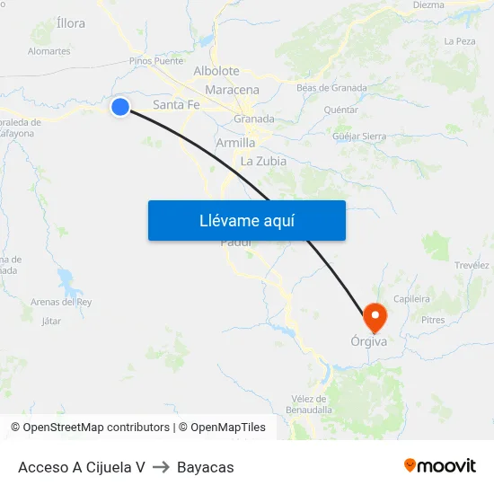 Acceso A Cijuela V to Bayacas map