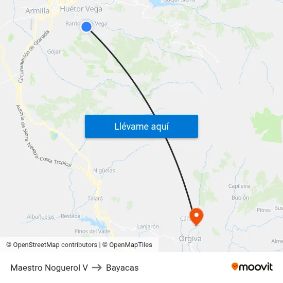 Maestro Noguerol V to Bayacas map