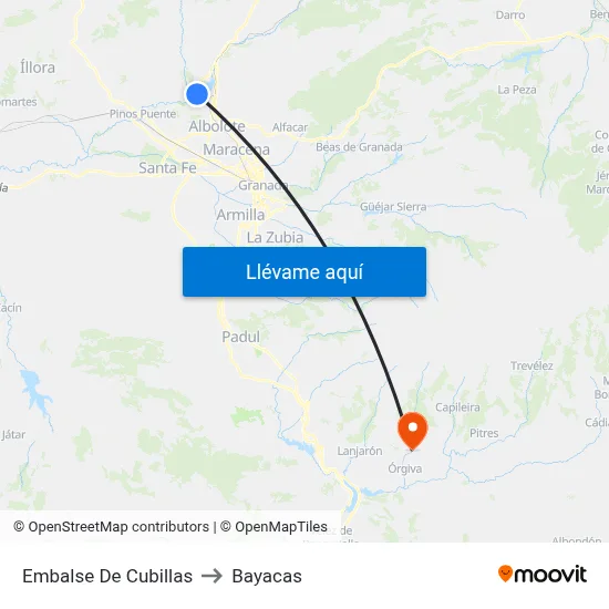 Embalse De Cubillas to Bayacas map