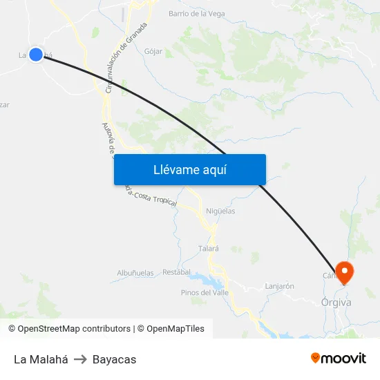 La Malahá to Bayacas map
