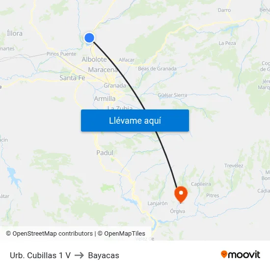 Urb. Cubillas 1 V to Bayacas map