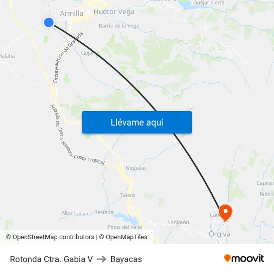 Rotonda Ctra. Gabia V to Bayacas map