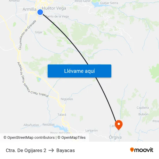 Ctra. De Ogijares 2 to Bayacas map
