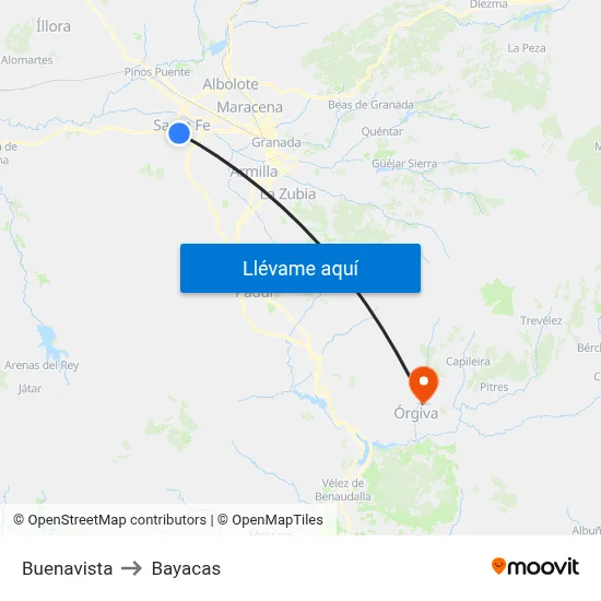 Buenavista to Bayacas map