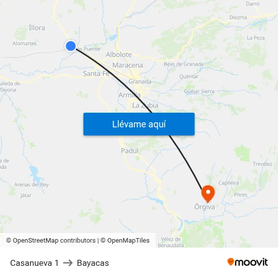 Casanueva 1 to Bayacas map
