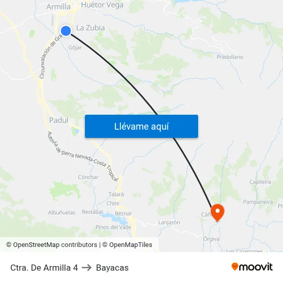 Ctra. De Armilla 4 to Bayacas map