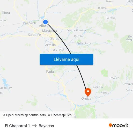 El Chaparral 1 to Bayacas map