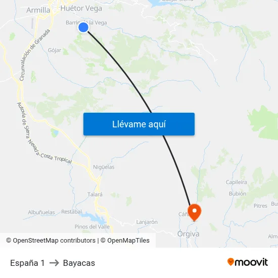 España 1 to Bayacas map