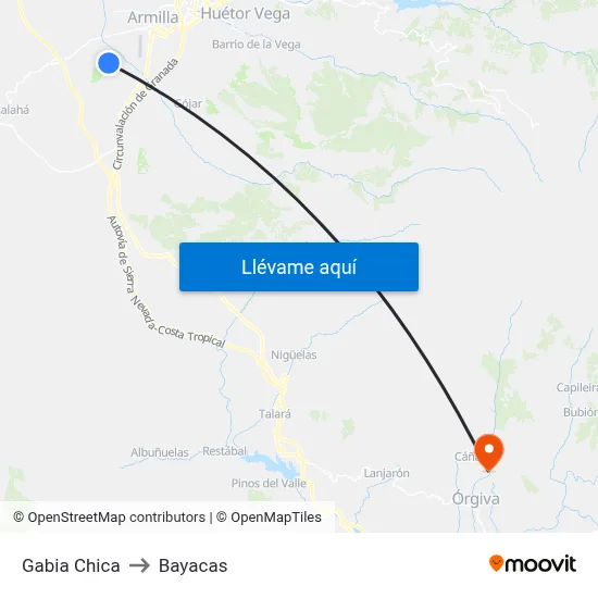 Gabia Chica to Bayacas map
