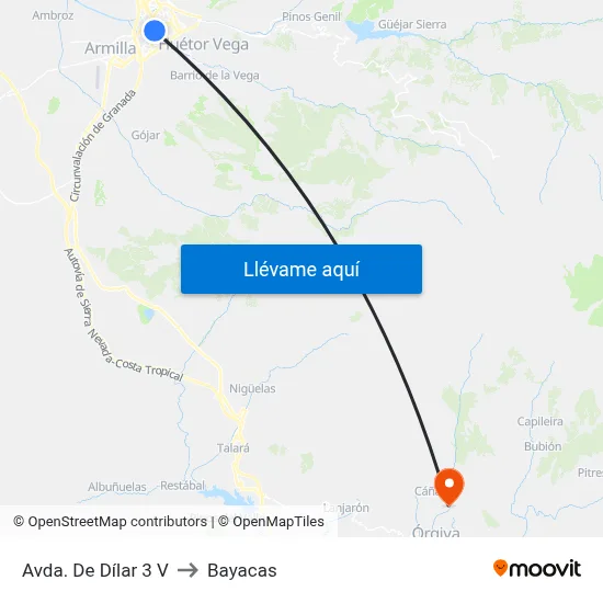Avda. De Dílar 3 V to Bayacas map
