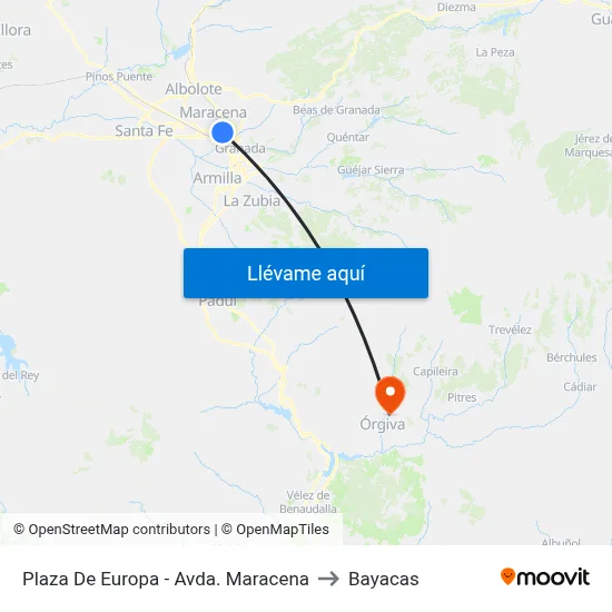 Plaza De Europa - Avda. Maracena to Bayacas map