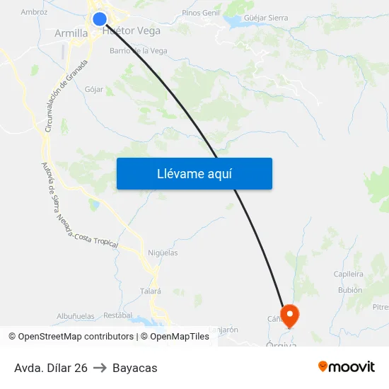 Avda. Dílar 26 to Bayacas map