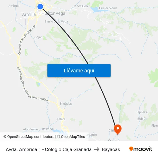 Avda. América 1 - Colegio Caja Granada to Bayacas map
