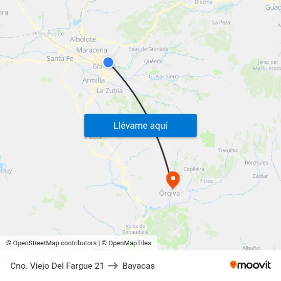 Cno. Viejo Del Fargue 21 to Bayacas map