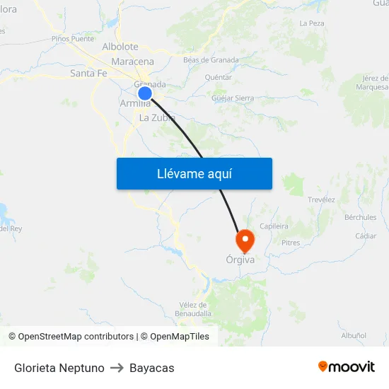 Glorieta Neptuno to Bayacas map