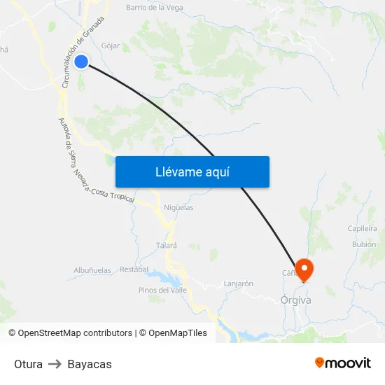 Otura to Bayacas map