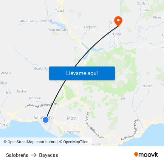 Salobreña to Bayacas map