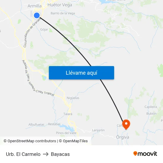 Urb. El Carmelo to Bayacas map