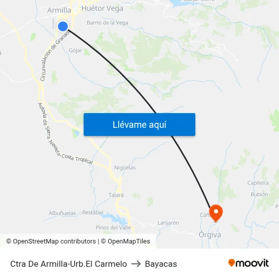 Ctra De Armilla-Urb.El Carmelo to Bayacas map