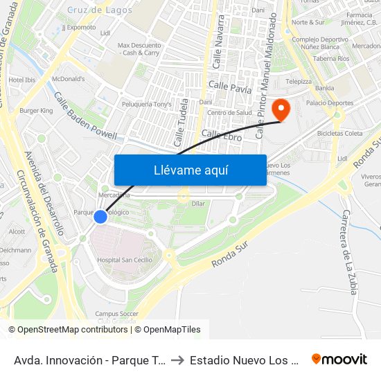 Avda. Innovación - Parque Tecnológico to Estadio Nuevo Los Cármenes map