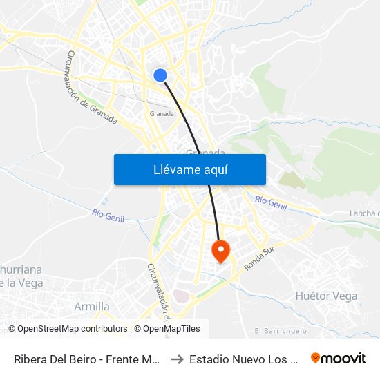 Ribera Del Beiro - Frente Mondragones to Estadio Nuevo Los Cármenes map