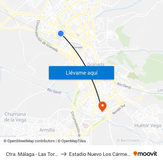 Ctra. Málaga - Las Torres to Estadio Nuevo Los Cármenes map