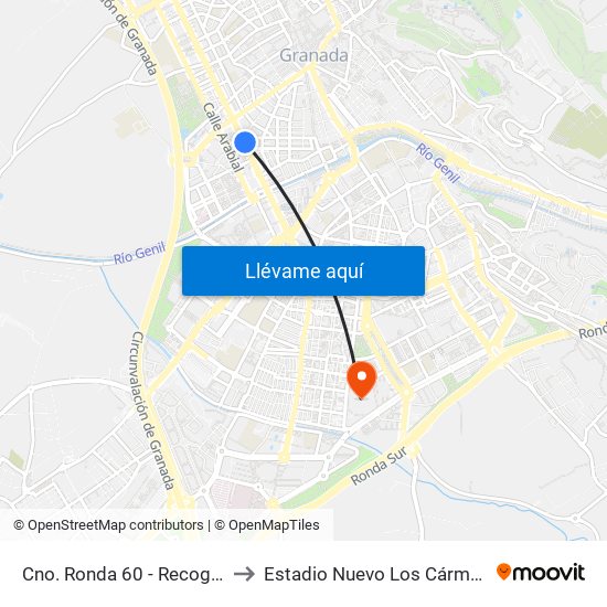 Cno. Ronda 60 - Recogidas to Estadio Nuevo Los Cármenes map