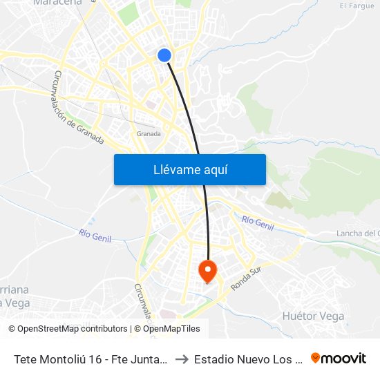 Tete Montoliú 16 - Fte Junta De Andalucía to Estadio Nuevo Los Cármenes map