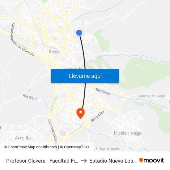 Profesor Clavera - Facultad Filosofía Y Letras to Estadio Nuevo Los Cármenes map