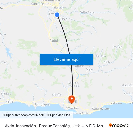 Avda. Innovación - Parque Tecnológico to U.N.E.D. Motril map