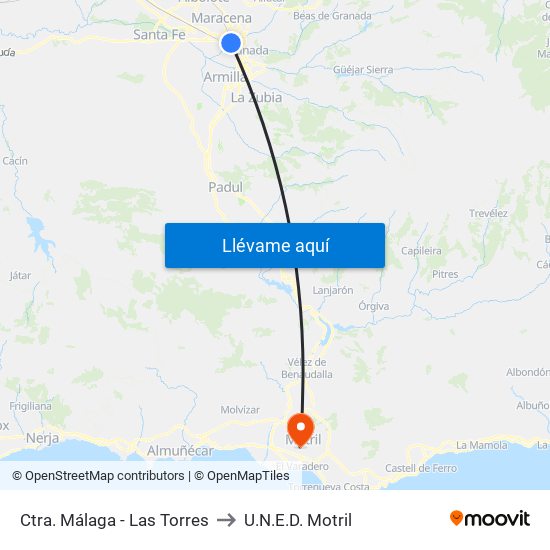 Ctra. Málaga - Las Torres to U.N.E.D. Motril map