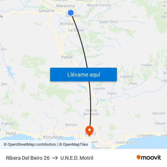 Ribera Del Beiro 26 to U.N.E.D. Motril map