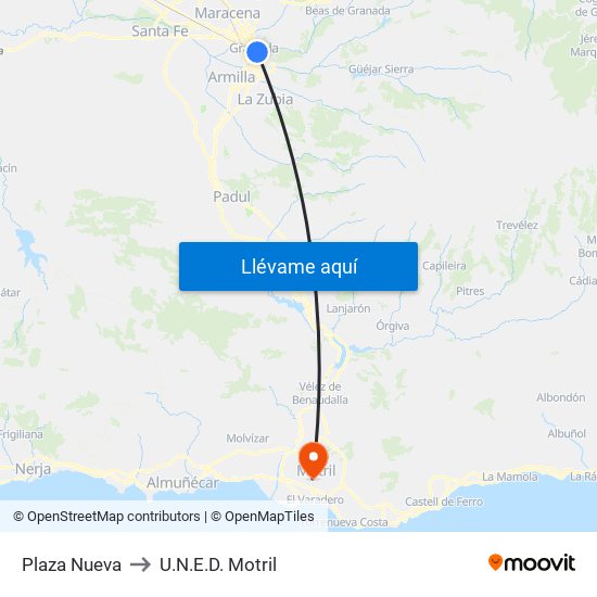 Plaza Nueva to U.N.E.D. Motril map