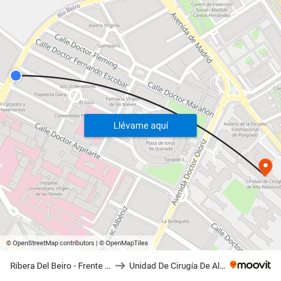 Ribera Del Beiro - Frente Mondragones to Unidad De Cirugía De Alta Resolución map
