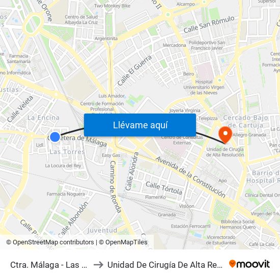 Ctra. Málaga - Las Torres to Unidad De Cirugía De Alta Resolución map