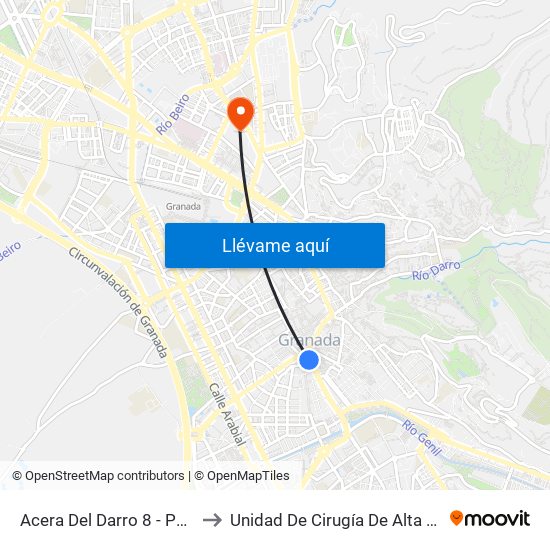 Acera Del Darro 8 - Puerta Real to Unidad De Cirugía De Alta Resolución map