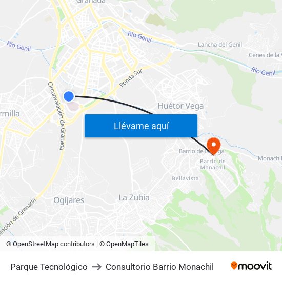 Parque Tecnológico to Consultorio Barrio Monachil map