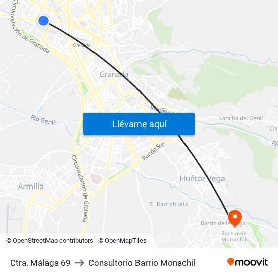 Ctra. Málaga 69 to Consultorio Barrio Monachil map