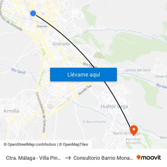 Ctra. Málaga - Villa Pineda to Consultorio Barrio Monachil map