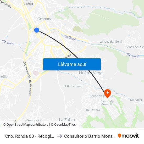 Cno. Ronda 60 - Recogidas to Consultorio Barrio Monachil map