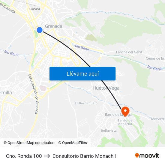 Cno. Ronda 100 to Consultorio Barrio Monachil map