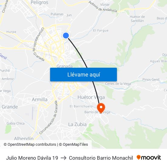Julio Moreno Dávila 19 to Consultorio Barrio Monachil map