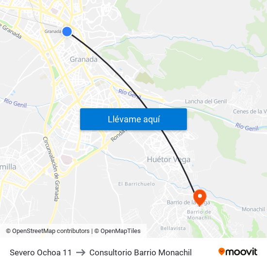 Severo Ochoa 11 to Consultorio Barrio Monachil map