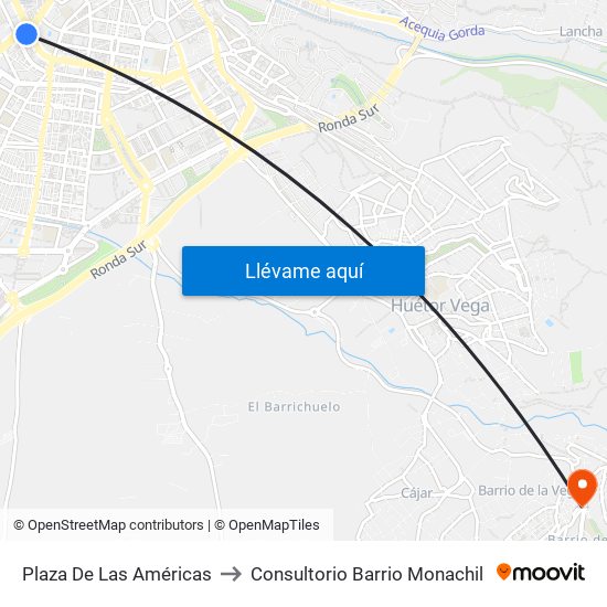 Plaza De Las Américas to Consultorio Barrio Monachil map
