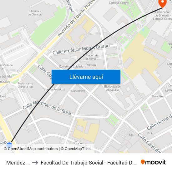 Méndez Núñez to Facultad De Trabajo Social - Facultad De Ciencias Del Trabajo map
