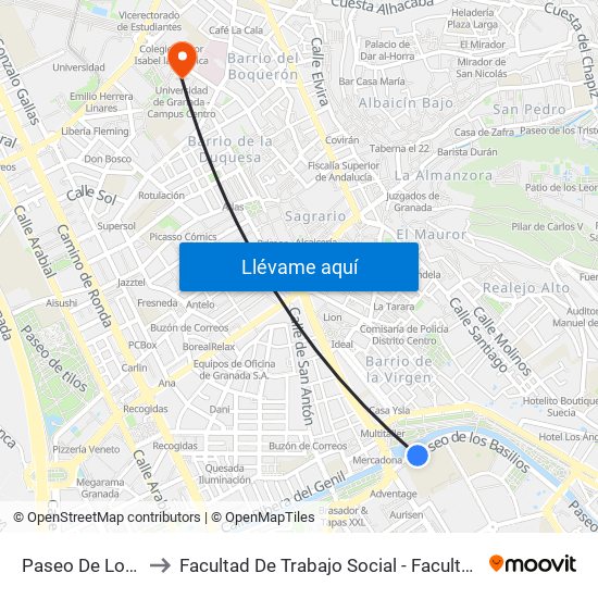 Paseo De Los Basilios 1 to Facultad De Trabajo Social - Facultad De Ciencias Del Trabajo map