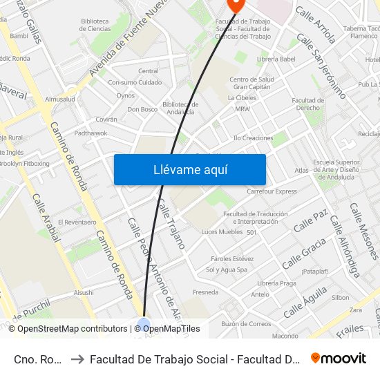 Cno. Ronda 87 to Facultad De Trabajo Social - Facultad De Ciencias Del Trabajo map