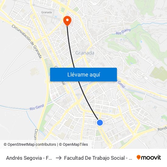 Andrés Segovia - Fte Centro Cívico Zaidín to Facultad De Trabajo Social - Facultad De Ciencias Del Trabajo map